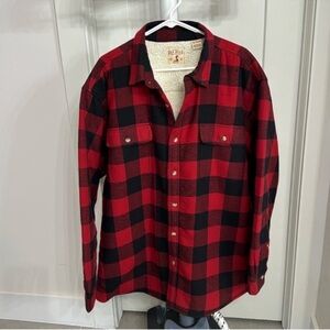 RedHead men’s Flannel Plaid Button up sherpa lined Jacket/Shacket Sz XL Red